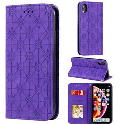 Intricate Embossing Four Leaf Clover Leather Wallet Case for iPhone Xr (6.1 inch) - Purple