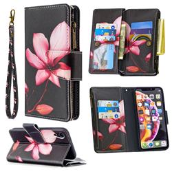 Lotus Flower Binfen Color BF03 Retro Zipper Leather Wallet Phone Case for iPhone Xr (6.1 inch)