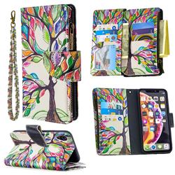 The Tree of Life Binfen Color BF03 Retro Zipper Leather Wallet Phone Case for iPhone Xr (6.1 inch)