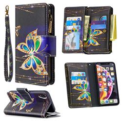 Golden Shining Butterfly Binfen Color BF03 Retro Zipper Leather Wallet Phone Case for iPhone Xr (6.1 inch)