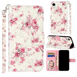 Rambler Rose Flower 3D Leather Phone Holster Wallet Case for iPhone Xr (6.1 inch)