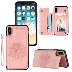 Luxury Mandala Multi-function Magnetic Card Slots Stand Leather Back Cover for iPhone Xr (6.1 inch) - Rose Gold