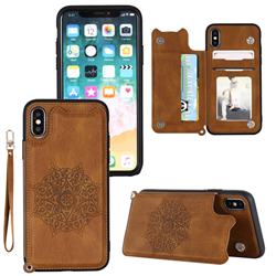 Luxury Mandala Multi-function Magnetic Card Slots Stand Leather Back Cover for iPhone Xr (6.1 inch) - Brown
