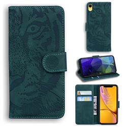 Intricate Embossing Tiger Face Leather Wallet Case for iPhone Xr (6.1 inch) - Green