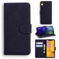 Retro Classic Skin Feel Leather Wallet Phone Case for iPhone Xr (6.1 inch) - Black