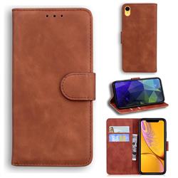 Retro Classic Skin Feel Leather Wallet Phone Case for iPhone Xr (6.1 inch) - Brown