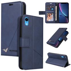 GQ.UTROBE Right Angle Silver Pendant Leather Wallet Phone Case for iPhone Xr (6.1 inch) - Blue