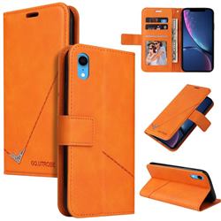 GQ.UTROBE Right Angle Silver Pendant Leather Wallet Phone Case for iPhone Xr (6.1 inch) - Orange