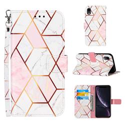 Pink White Stitching Color Marble Leather Wallet Case for iPhone Xr (6.1 inch)