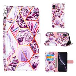 Dream Purple Stitching Color Marble Leather Wallet Case for iPhone Xr (6.1 inch)