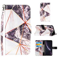 Black and White Stitching Color Marble Leather Wallet Case for iPhone Xr (6.1 inch)