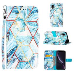 Lake Blue Stitching Color Marble Leather Wallet Case for iPhone Xr (6.1 inch)