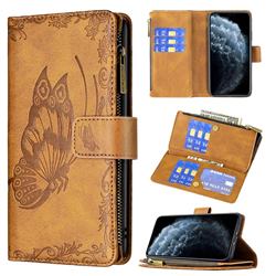 Binfen Color Imprint Vivid Butterfly Buckle Zipper Multi-function Leather Phone Wallet for iPhone Xr (6.1 inch) - Brown
