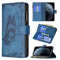 Binfen Color Imprint Vivid Butterfly Buckle Zipper Multi-function Leather Phone Wallet for iPhone Xr (6.1 inch) - Blue