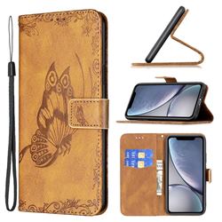Binfen Color Imprint Vivid Butterfly Leather Wallet Case for iPhone Xr (6.1 inch) - Brown