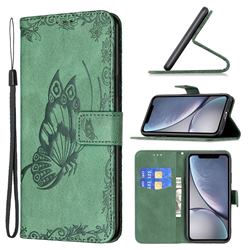 Binfen Color Imprint Vivid Butterfly Leather Wallet Case for iPhone Xr (6.1 inch) - Green