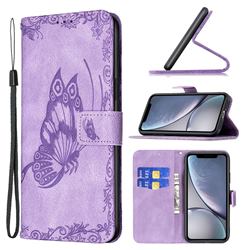 Binfen Color Imprint Vivid Butterfly Leather Wallet Case for iPhone Xr (6.1 inch) - Purple