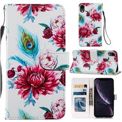 Peacock Flower Smooth Leather Phone Wallet Case for iPhone Xr (6.1 inch)