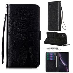 Embossing Dream Catcher Mandala Flower Leather Wallet Case for iPhone Xr (6.1 inch) - Black
