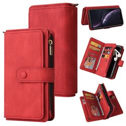 Luxury Multi-functional Zipper Wallet Leather Phone Case Cover for iPhone Xr (6.1 inch) - Red