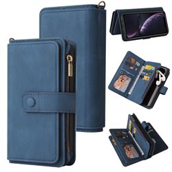 Luxury Multi-functional Zipper Wallet Leather Phone Case Cover for iPhone Xr (6.1 inch) - Blue