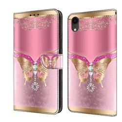 Pink Diamond Butterfly Crystal PU Leather Protective Wallet Case Cover for iPhone Xr (6.1 inch)
