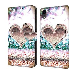 Pink Diamond Heart Crystal PU Leather Protective Wallet Case Cover for iPhone Xr (6.1 inch)