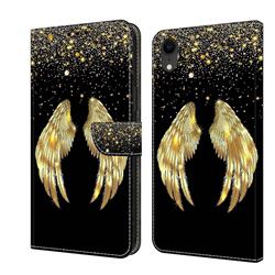 Golden Angel Wings Crystal PU Leather Protective Wallet Case Cover for iPhone Xr (6.1 inch)