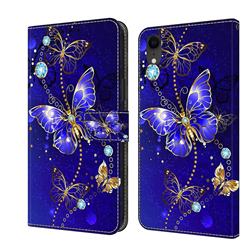 Blue Diamond Butterfly Crystal PU Leather Protective Wallet Case Cover for iPhone Xr (6.1 inch)