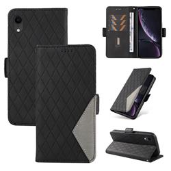 Grid Pattern Splicing Protective Wallet Case Cover for iPhone Xr (6.1 inch) - Black