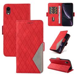 Grid Pattern Splicing Protective Wallet Case Cover for iPhone Xr (6.1 inch) - Red