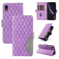Grid Pattern Splicing Protective Wallet Case Cover for iPhone Xr (6.1 inch) - Purple