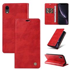 YIKATU Litchi Card Magnetic Automatic Suction Leather Flip Cover for iPhone Xr (6.1 inch) - Bright Red