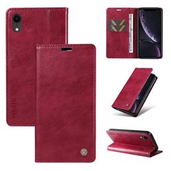YIKATU Litchi Card Magnetic Automatic Suction Leather Flip Cover for iPhone Xr (6.1 inch) - Wine Red