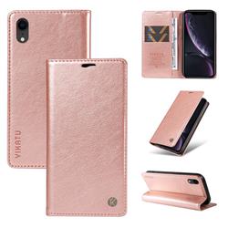 YIKATU Litchi Card Magnetic Automatic Suction Leather Flip Cover for iPhone Xr (6.1 inch) - Rose Gold