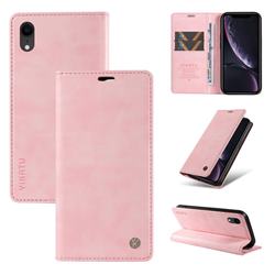 YIKATU Litchi Card Magnetic Automatic Suction Leather Flip Cover for iPhone Xr (6.1 inch) - Pink