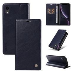 YIKATU Litchi Card Magnetic Automatic Suction Leather Flip Cover for iPhone Xr (6.1 inch) - Navy Blue