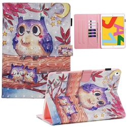 Purple Owl 3D Painted Leather Wallet Tablet Case for Apple iPad 10.2 (2019)