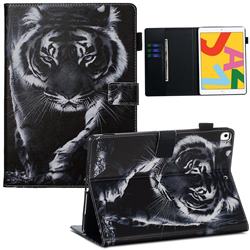 Black and White Tiger Matte Leather Wallet Tablet Case for Apple iPad 10.2 (2019)