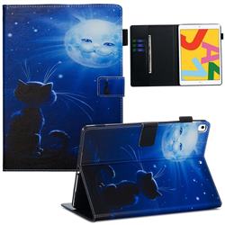 Cat and Moon Matte Leather Wallet Tablet Case for Apple iPad 10.2 (2019)