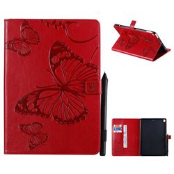 Embossing 3D Butterfly Leather Wallet Case for Apple iPad 10.2 (2019) - Red