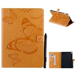 Embossing 3D Butterfly Leather Wallet Case for Apple iPad 10.2 (2019) - Yellow