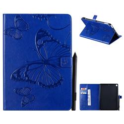Embossing 3D Butterfly Leather Wallet Case for Apple iPad 10.2 (2019) - Blue