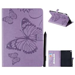 Embossing 3D Butterfly Leather Wallet Case for Apple iPad 10.2 (2019) - Purple