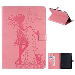 Embossing Flower Girl Cat Leather Flip Cover for Apple iPad 10.2 (2019) - Pink
