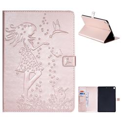 Embossing Flower Girl Cat Leather Flip Cover for Apple iPad 10.2 (2019) - Rose Gold