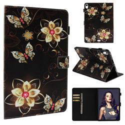 Golden Flower Butterfly Folio Stand Leather Wallet Case for Apple iPad Pro 11 2018