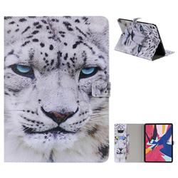 White Leopard Folio Flip Stand Leather Wallet Case for Apple iPad Pro 11 2018