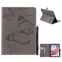Embossing 3D Butterfly Leather Wallet Case for Apple iPad Pro 11 2018 - Gray