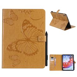 Embossing 3D Butterfly Leather Wallet Case for Apple iPad Pro 11 2018 - Yellow